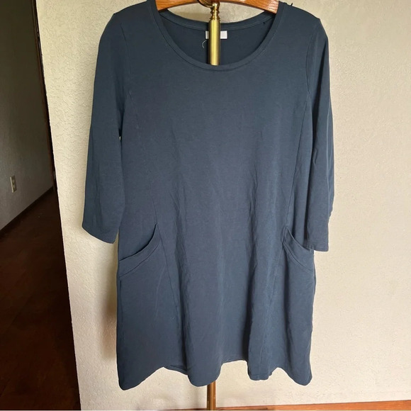 J JILL ~ Pure Jill Pima Cotton Blend Blue Grey Dress with Pockets - Picture 2 of 9